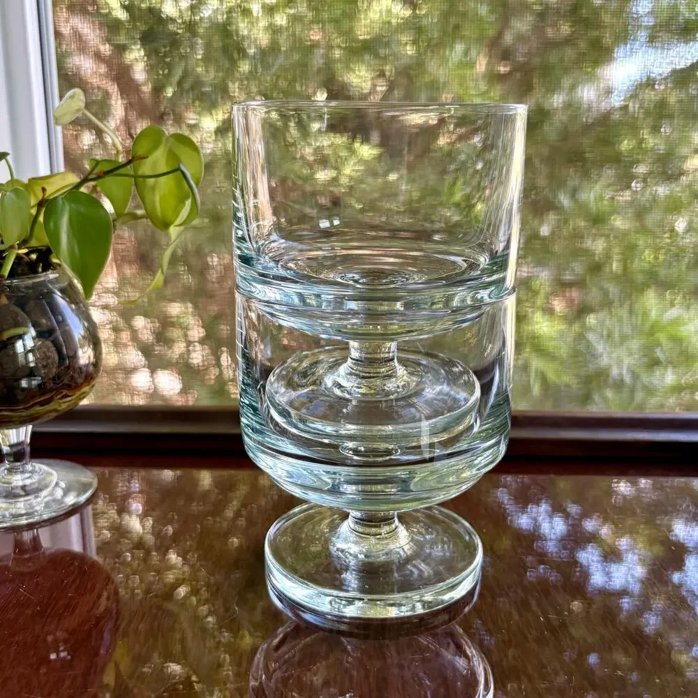 Vintage Footed Stub Glasses Heavy Base Clear MCM Set of 2
